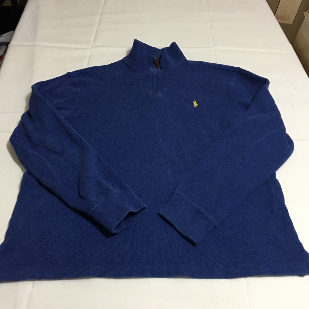 Polo Ralph Lauren Quarter Zip Pullover Sweater Mens Large Blue Pony Logo Preppy